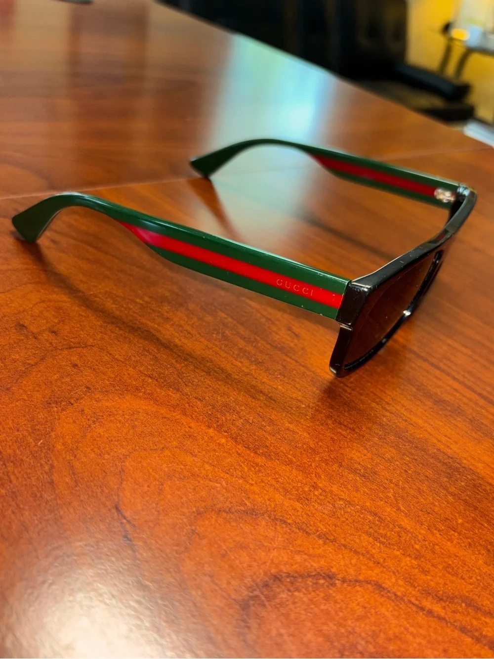 Gucci Black Sunglasses with Green and Red Temple Stripes
